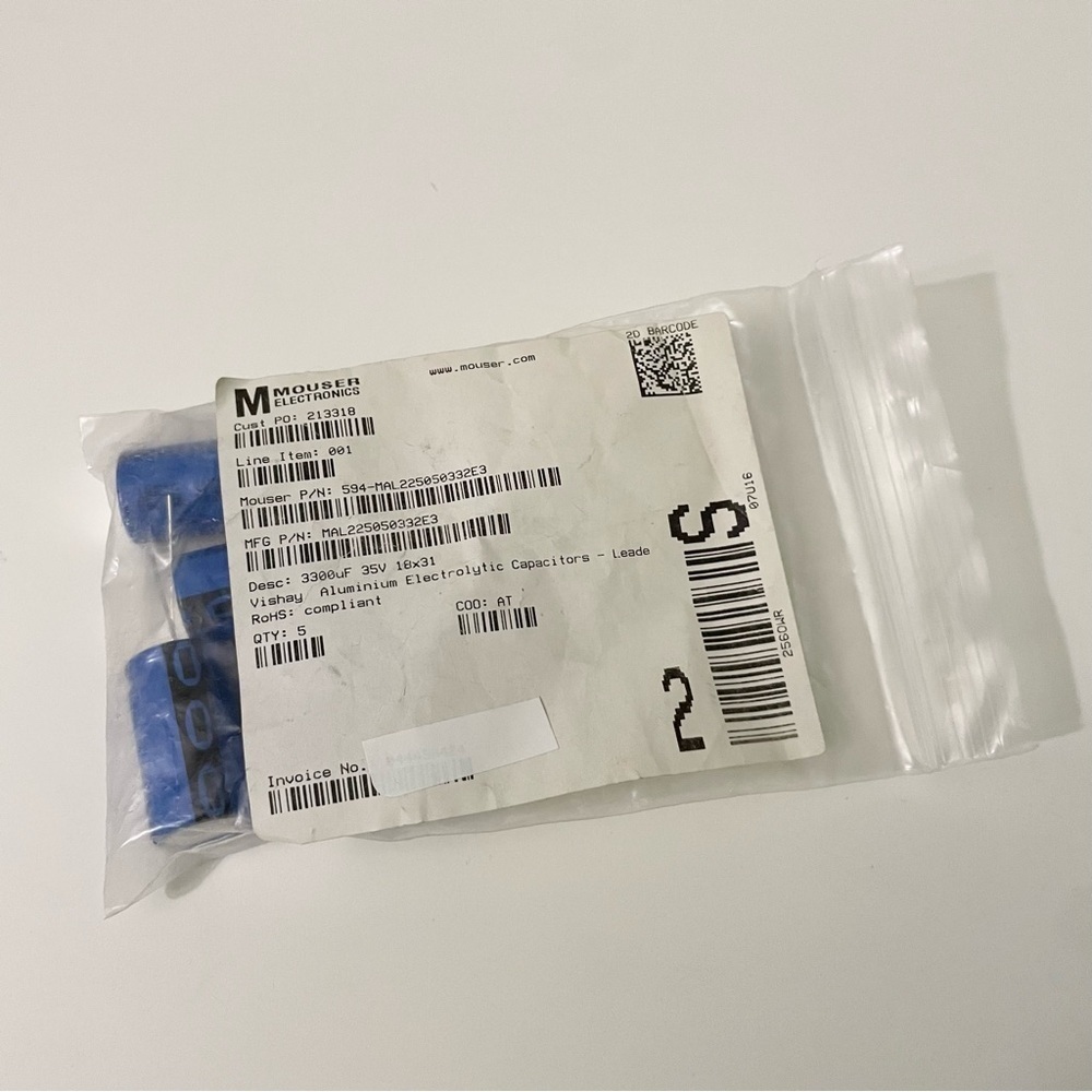Lot of 4 Vishay 3300µF 35V Aluminum Electrolytic Capacitors
